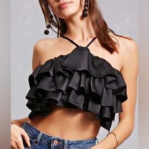 DO + BE Satin Ruffle Crop Top S